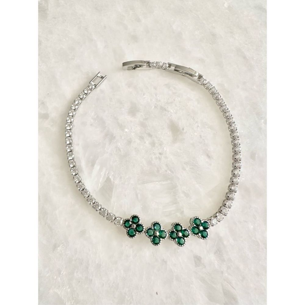 Cubic zirconia emerald green 4 flower Louis flower tennis bracelet